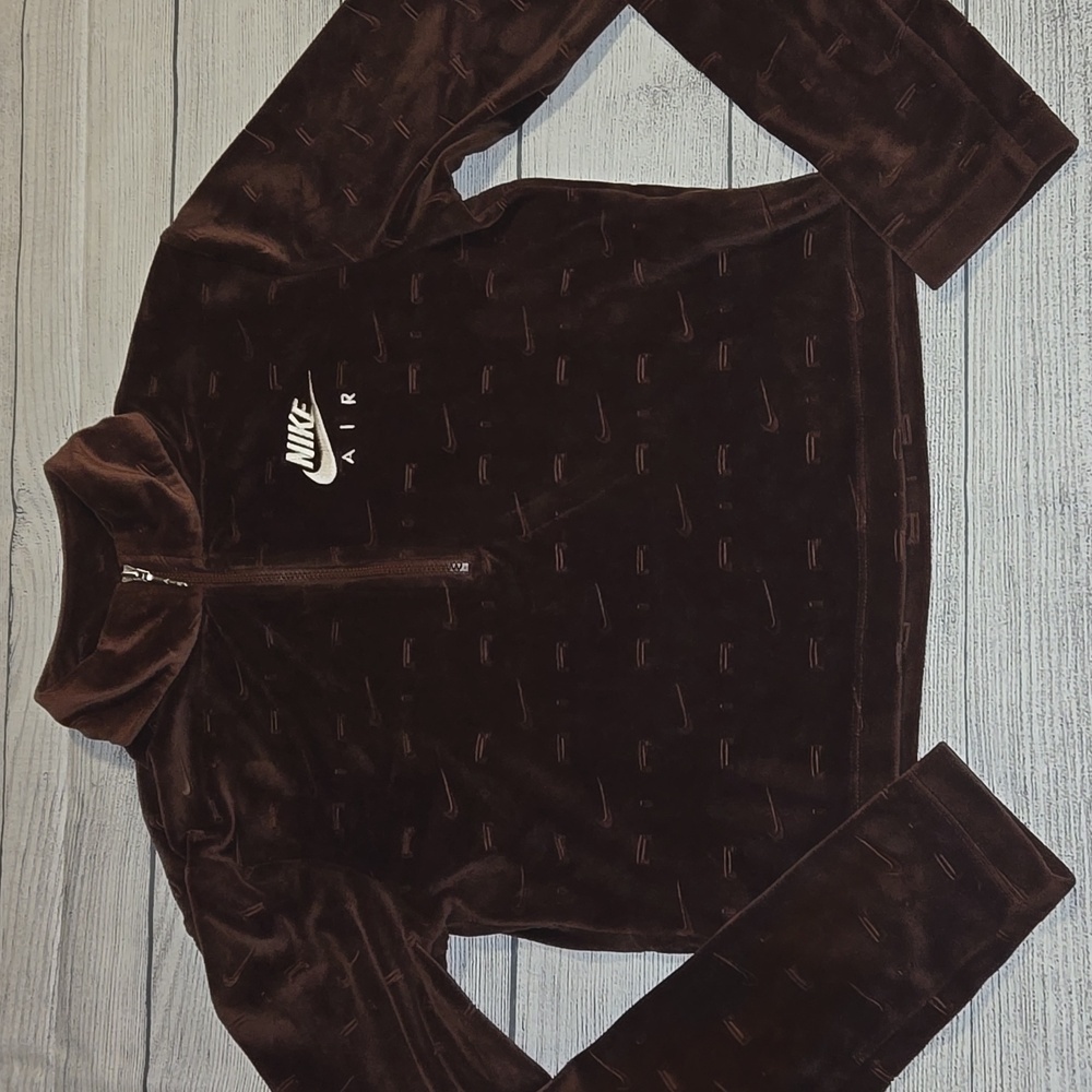 Nike Air Women's Velour 1/4-Zip Long Sleeve Top Bronze and White Size S